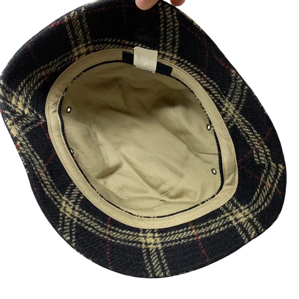 J.Crew Bucket Hat Womens Size M/L Black Cream Plaid 100% Lambs Wool